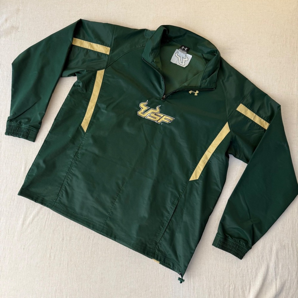 Under Armour‎ USF Bulls XL Green Gold 1/4 Zip Windbreaker Jacket
